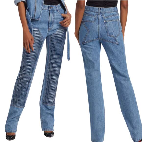 Area Crystal Embellished Straight Leg Jeans High Waisted Medium Denim NEW 28